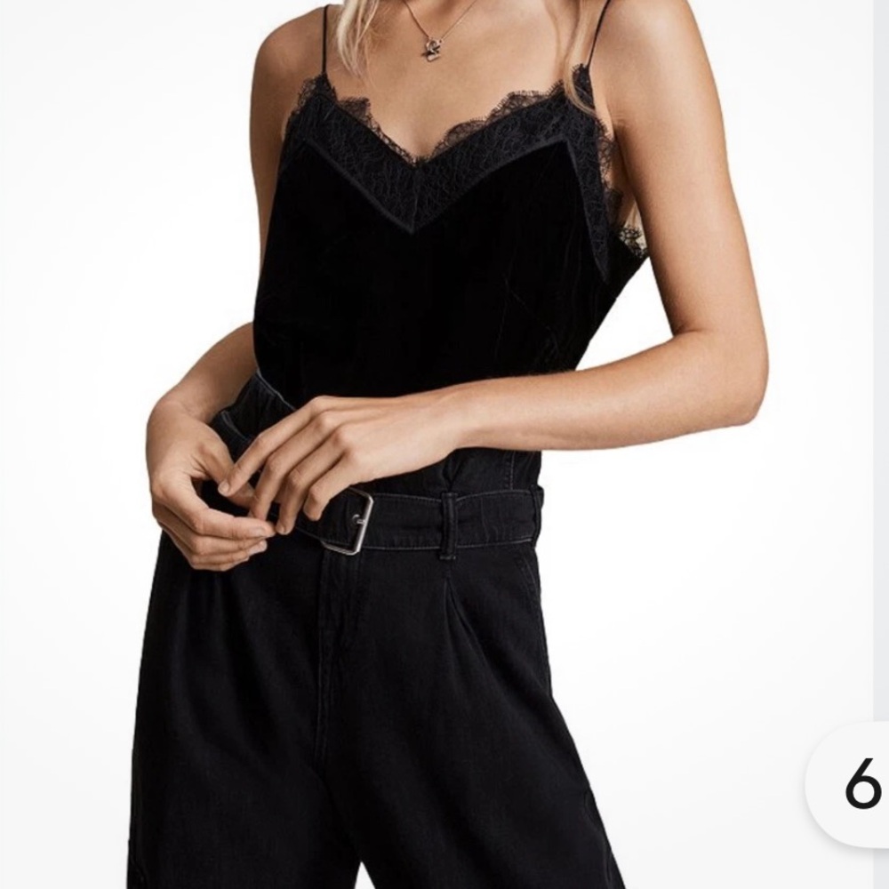 All Saints Black Velvet and Lace Trimmed Camisole U.S. 4/ UK 8